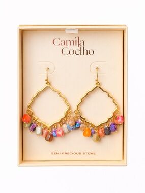 Camila Coelho Gold Hoop Earrings with Multicolor Stone Beads